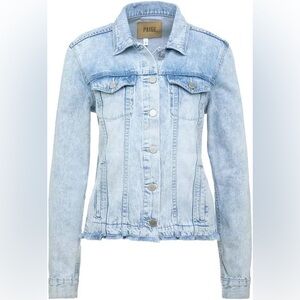 PAIGE Rowan Distressed Released Frey Hem blue Jean Denim Jacket - size Small